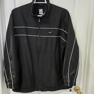 VTG Nike Mens Track Jacket XL Black Full Zip Windbreaker  Retro Y2K Streetwear